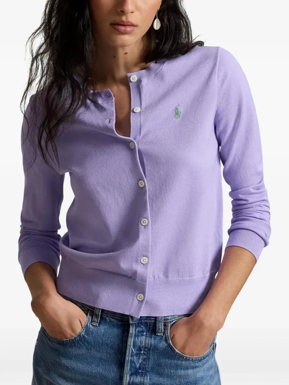 Кардиган с вышитым логотипом Polo Ralph Lauren, фиолетовый — фото 3