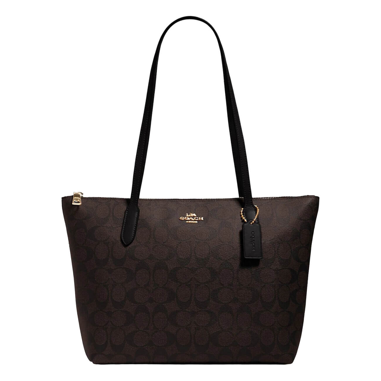 

Сумка Coach Outlet Zip Top Tote In Signature Canvas, темно-коричневый
