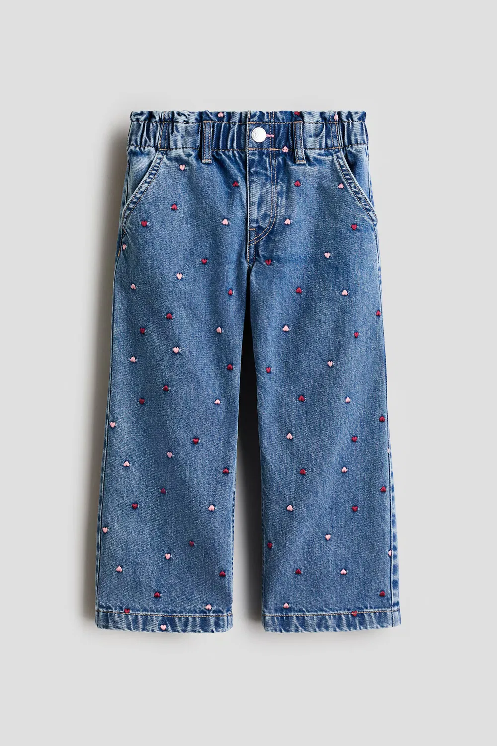 Джинсы с широкими штанинами и поясом-кулиской H&M, Denimblau/Herzen — фото 4