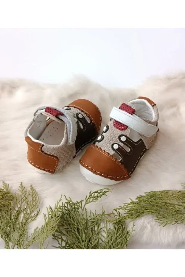 Детские ортопедические ботиночки из натуральной кожи Nody genuine leather ilkadım baby kids orthopedic booties sandals shoes Hodore, Tan Color — фото 3