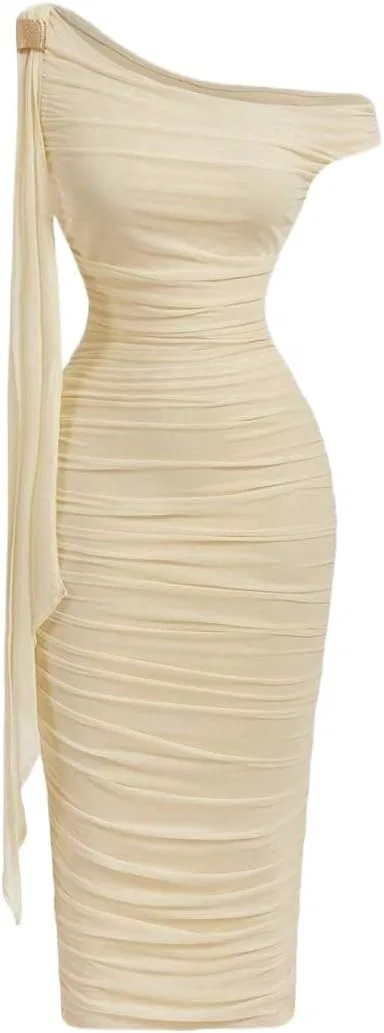 Женское облегающее платье с одним плечом Bodycon, Apricot