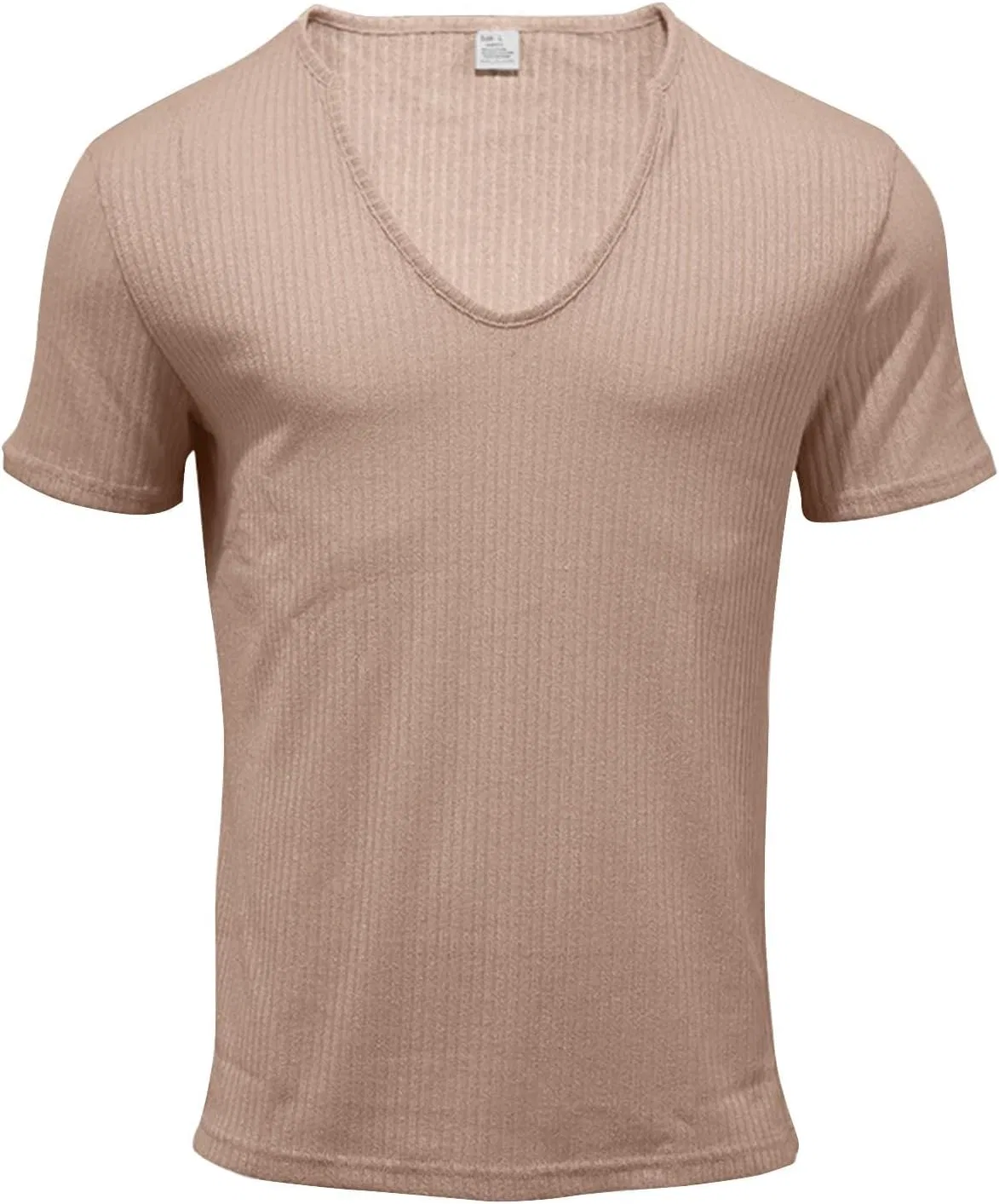 Мужская футболка с глубоким V-вырезом Ribbed Casual, Dark Khaki — фото 2