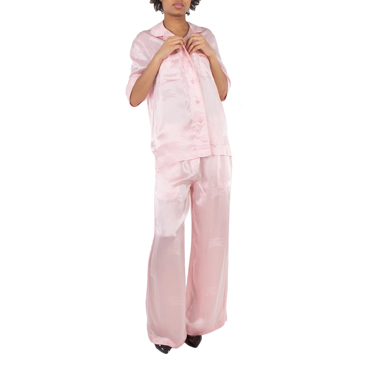Брюки широкие из шелка с жаккардом EKD Wide Leg Silk Jacquard Trousers Burberry, Soft Blossom