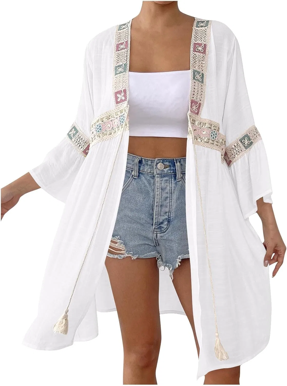 Женский пляжный костюм с V-образным вырезом Oversized, White