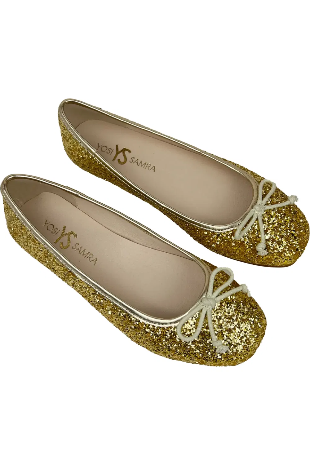 Детские балетки на плоской подошве с бантом Sadie Yosi Samra, Gold Glitter