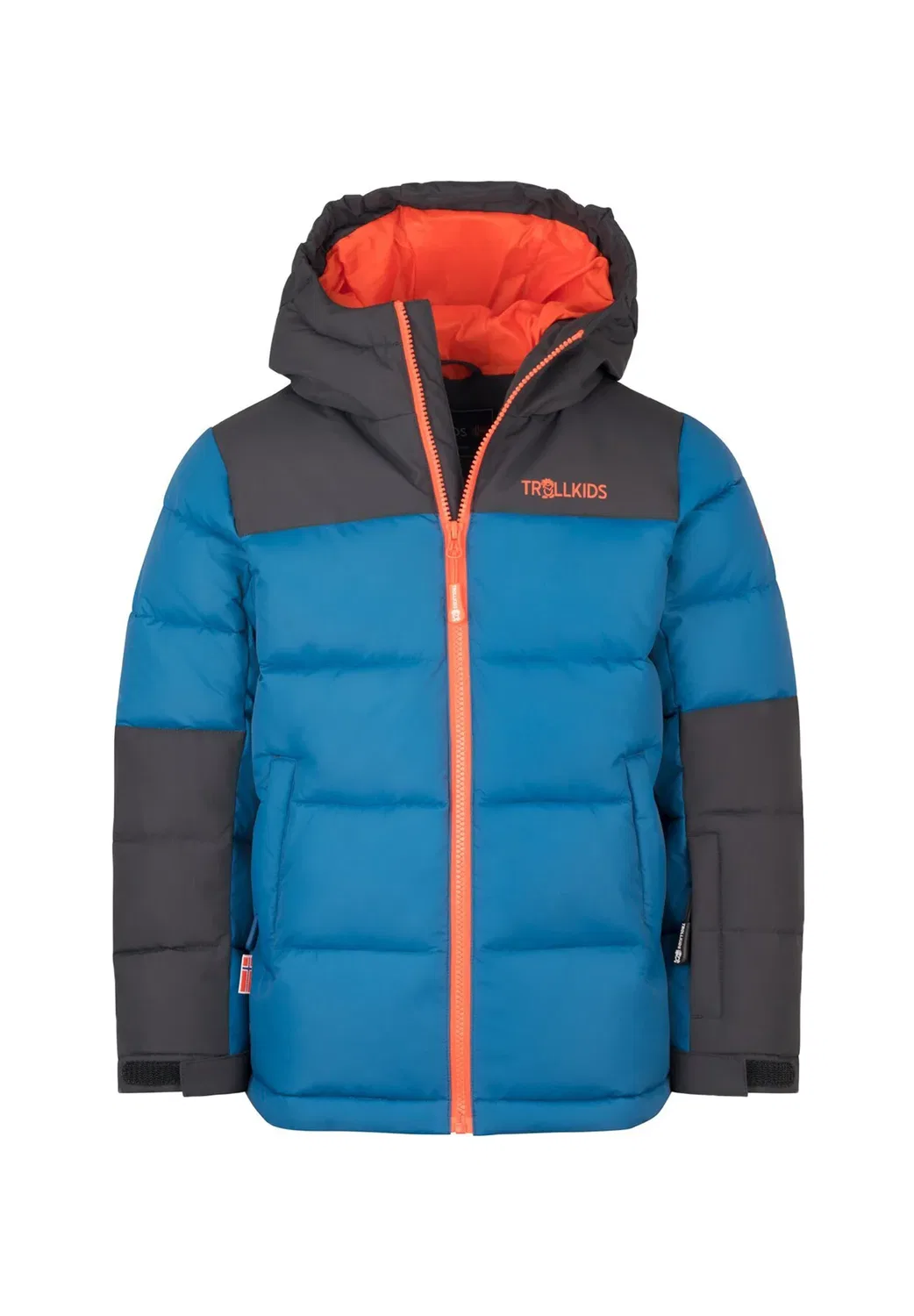 Детская куртка Нарвик про - зимняя куртка Trollkids, Nordic Blue/Black/Flame Orange