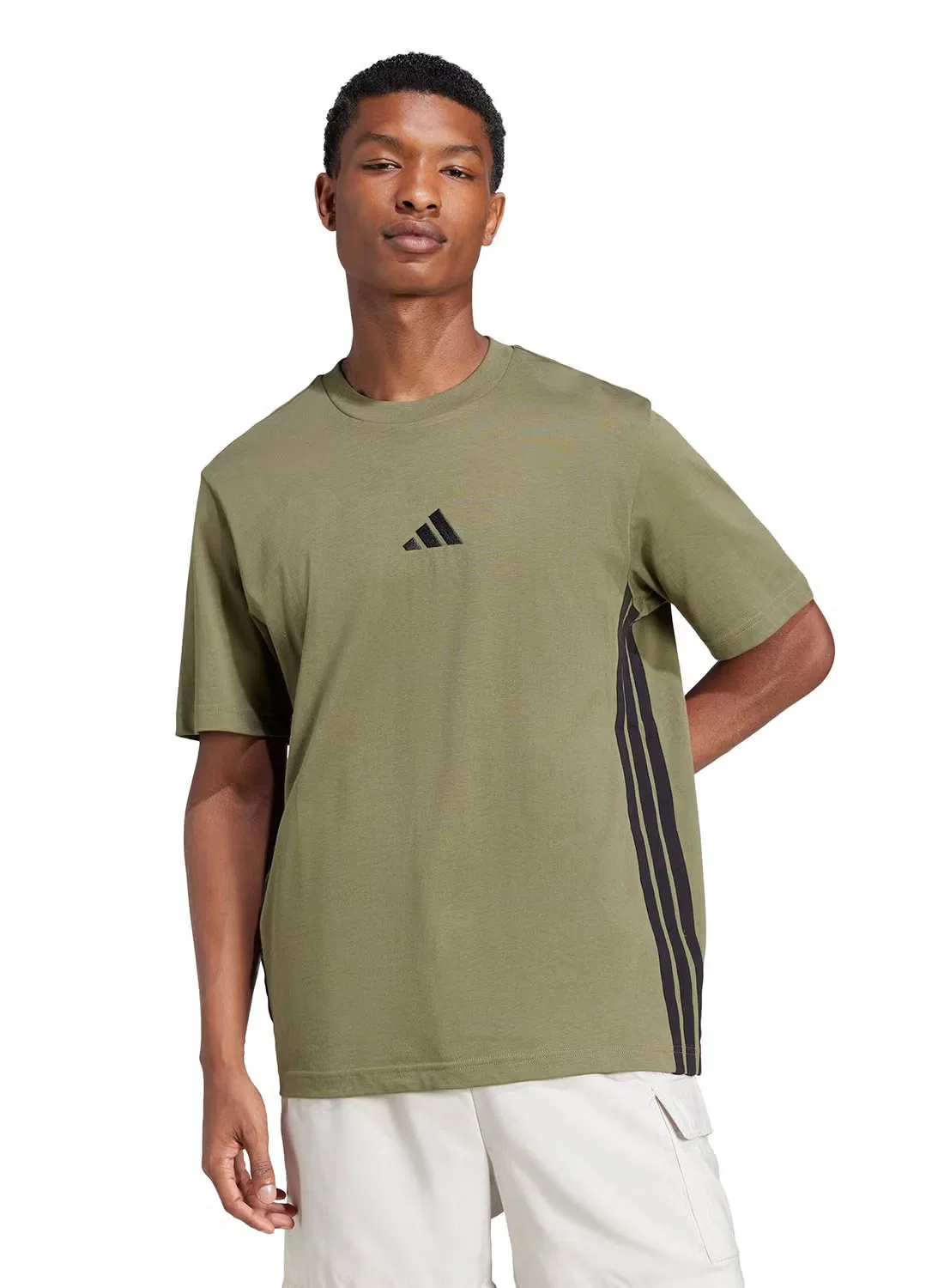 Футболка с принтом 3-Stripes Adidas, оливковый
