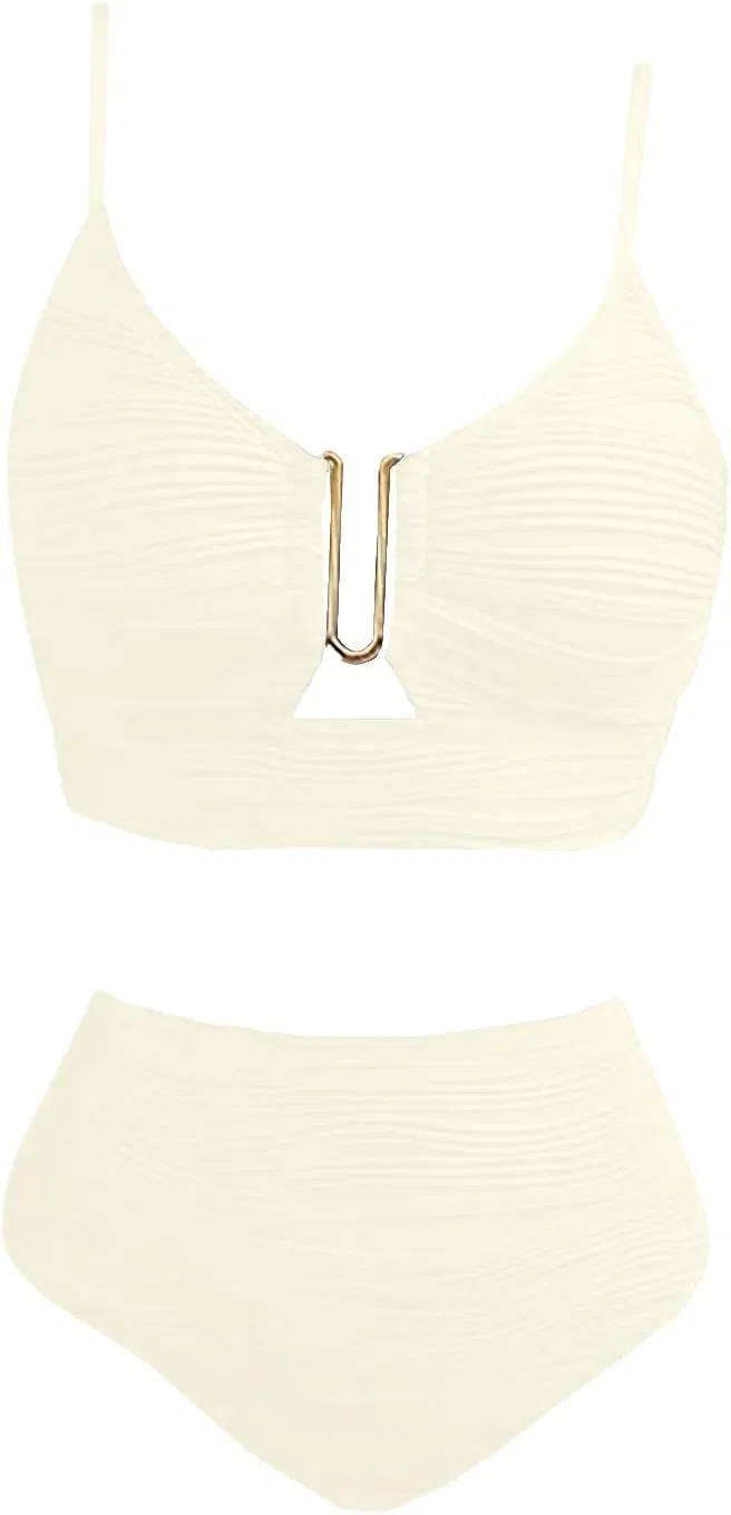 Женский бикини-комплект с высокой талией, Adjustable, A220-beige — фото 3