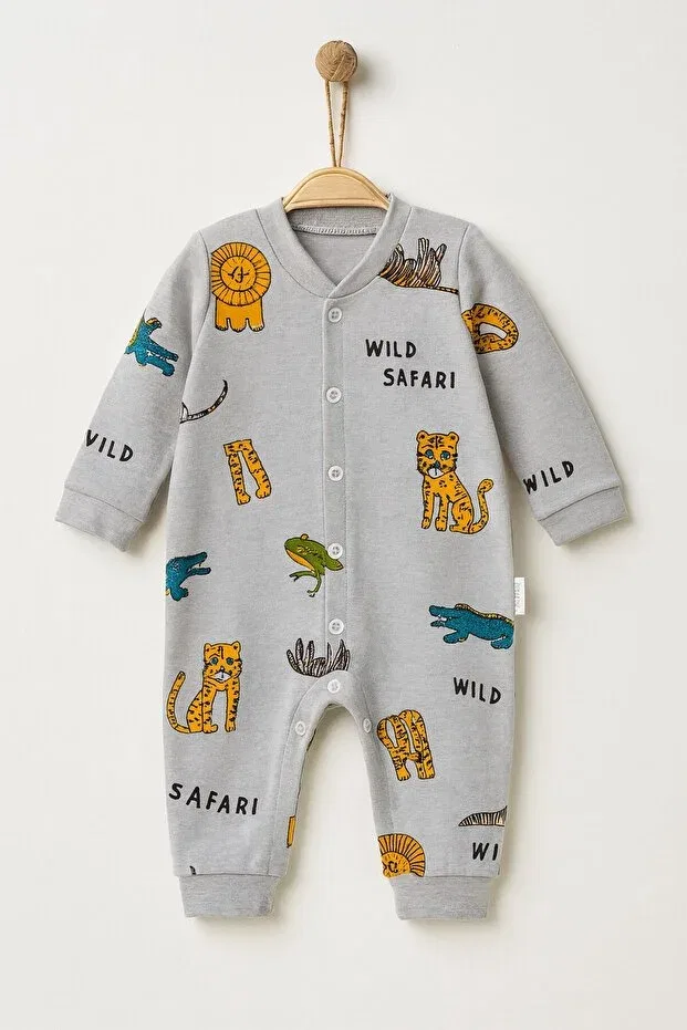 Детское боди-комбинезон для мальчиков с длинным рукавом Safari Printed Dinamik Çocuk, Sand Gray Safari — фото 3