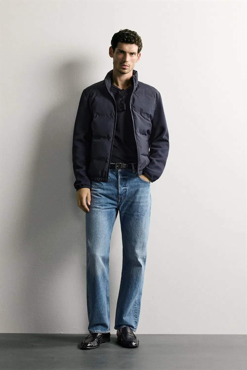 Стеганая куртка ZARA, Navy blue