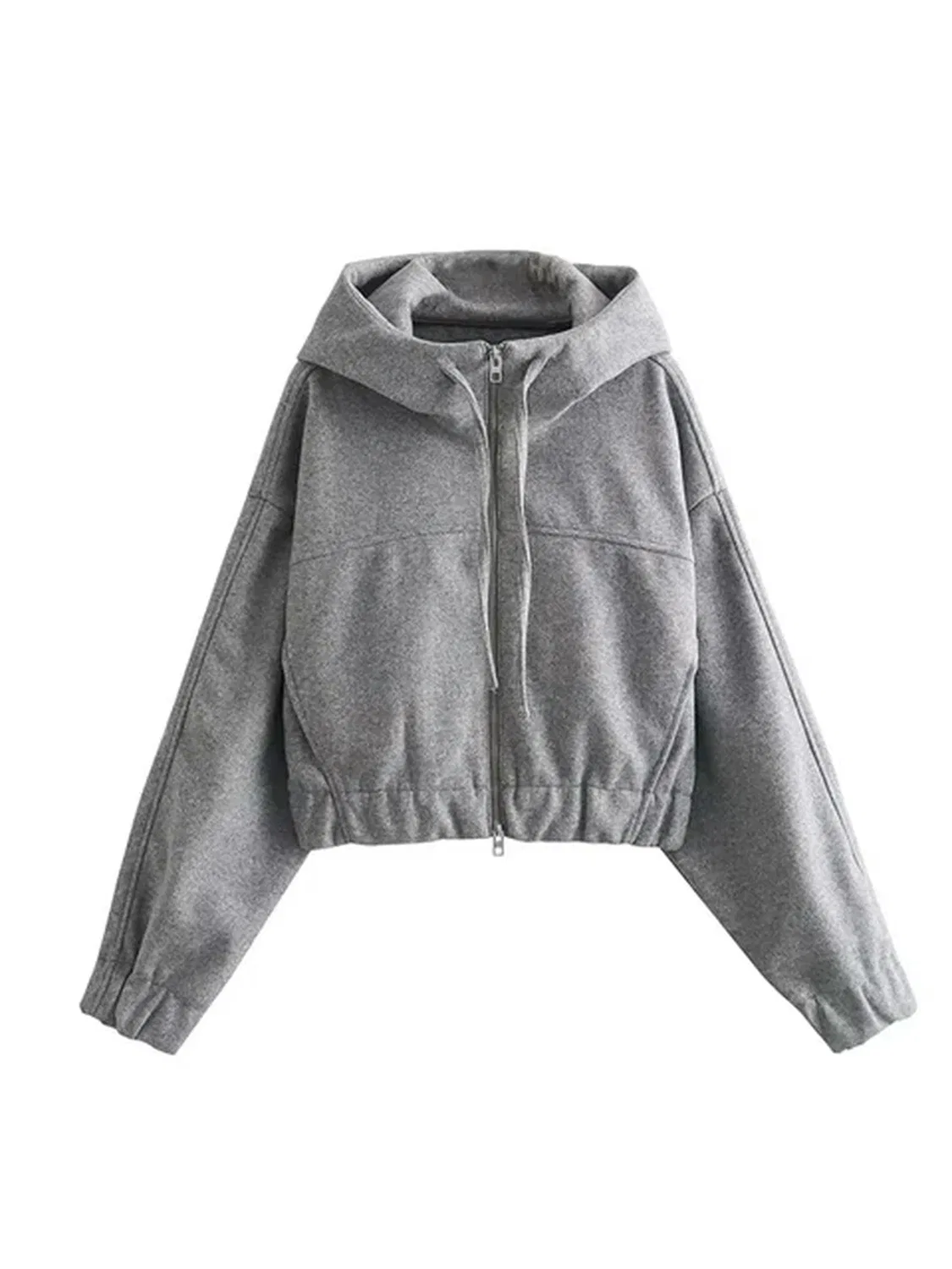 Женский свободный кардиган с капюшоном и молнией, серый, Skirt Only 02 — фото 2