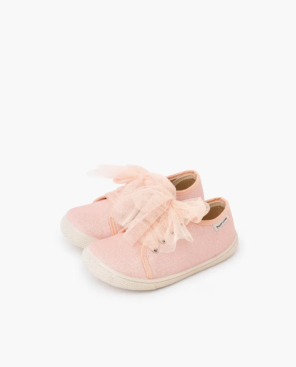 Детские кеды barefoot для девочек с блеском и бантами из тюля Pisamonas, Rosa — фото 2