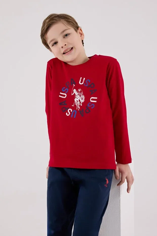 Детский пижамное комплект для мальчиков с длинным рукавом U.S. Polo Assn., Red — фото 4