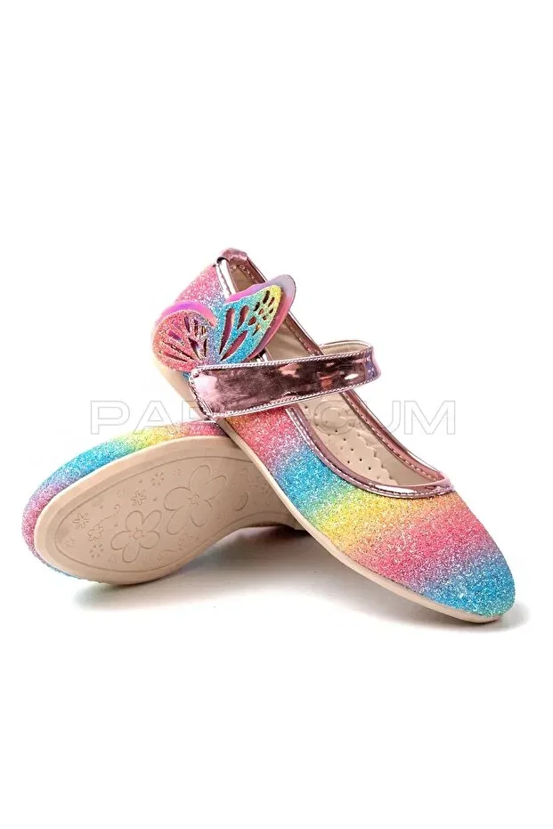 Детские балетки для девочек с принтом Rainbow Butterfly P Papuccum Ortopedi Çocuk Ayakkabıları, Rainbow — фото 2