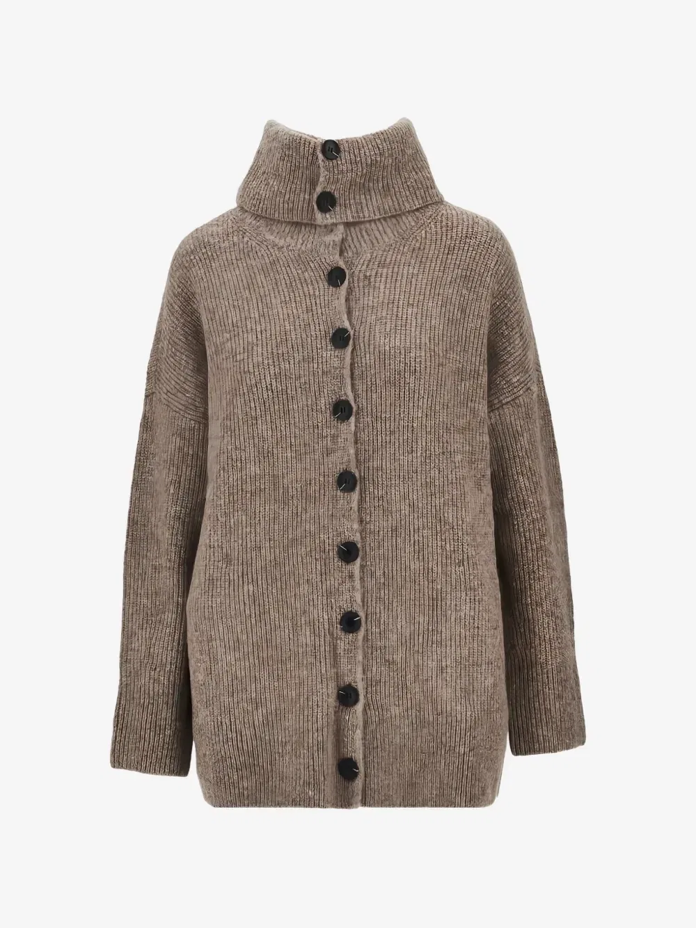 Кардиган Boteh Capsule из трикотажа в рубчик с высоким воротом EMPORIO ARMANI, коричневый