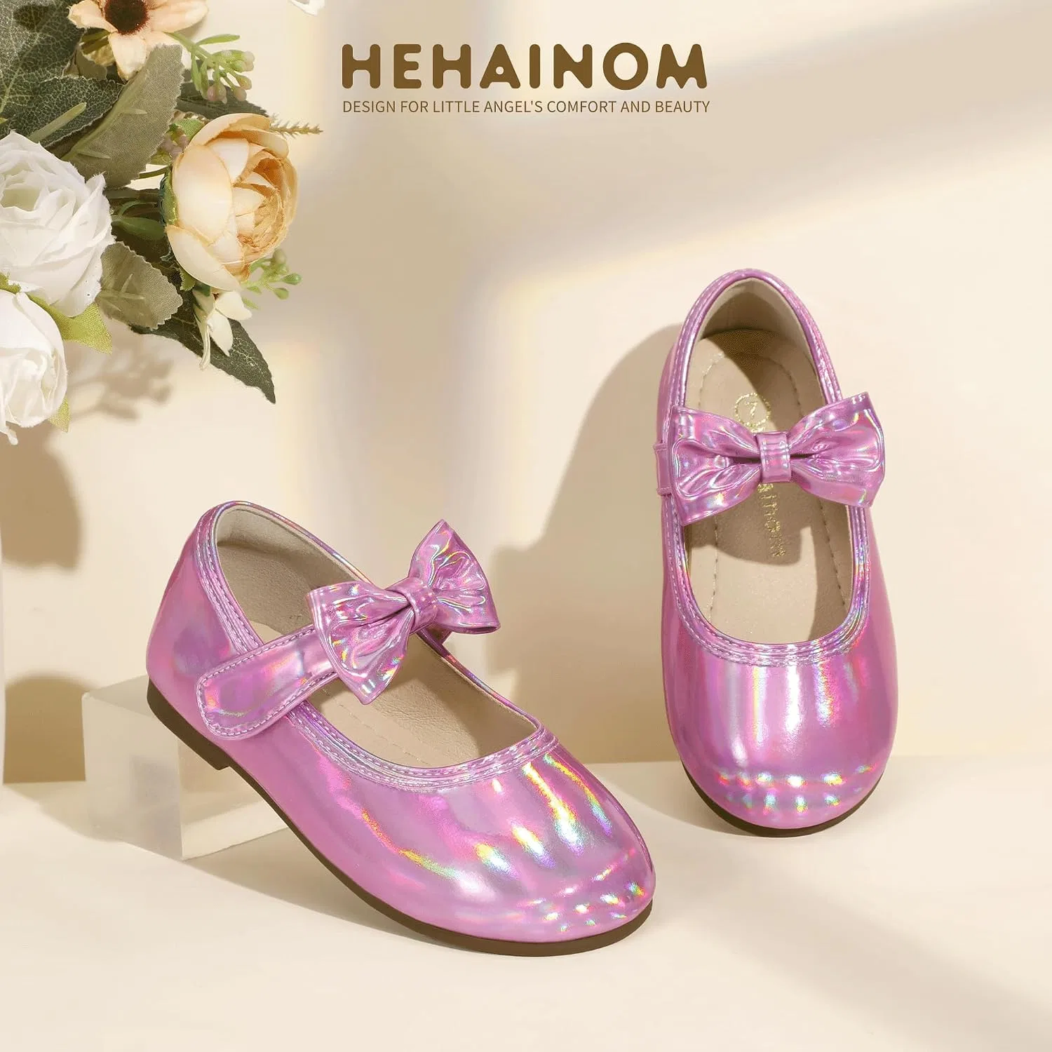 Детские балетки для девочек с бантом Hehainom, Pink — фото 4