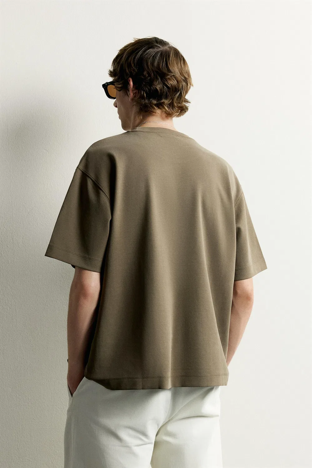 Мягкая футболка свободного кроя ZARA, Olive green — фото 3