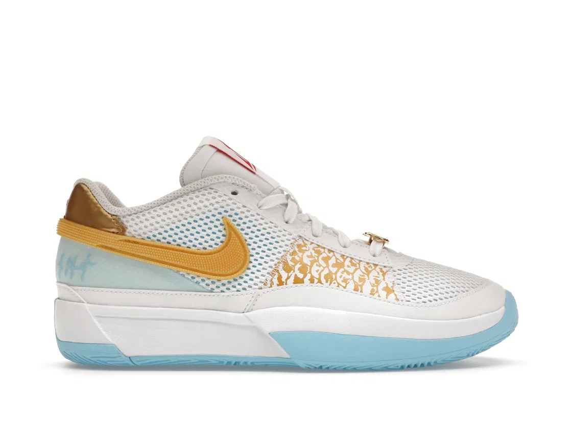 Детские кроссовки для мальчиков с принтом Nike Ja 1 Nike, White/Aquarius Blue/Glacier Blue/Metallic Gold