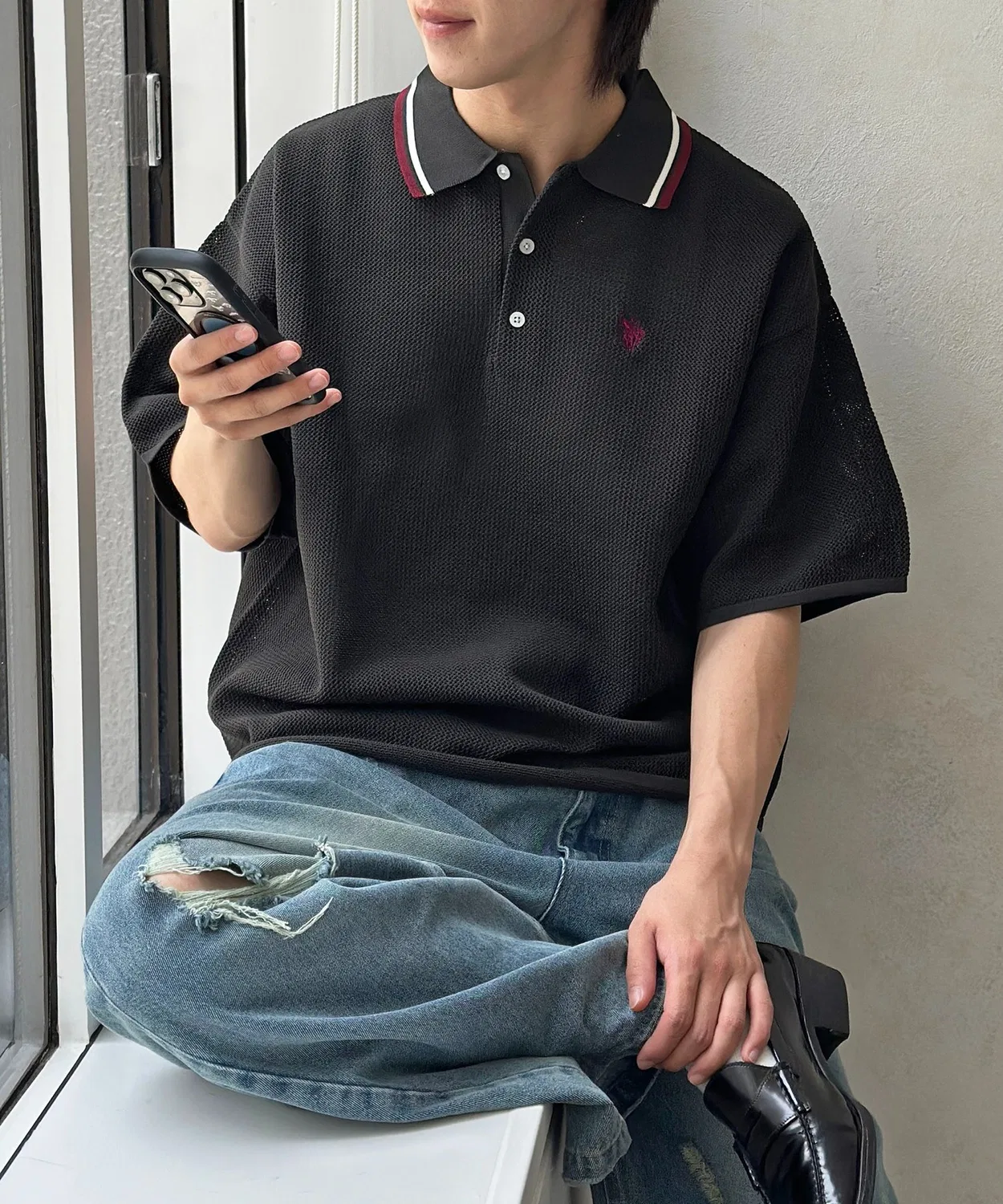 Мужская/Женская сетчатая поло с коротким рукавом U.S. POLO ASSN., Charcoal Grey