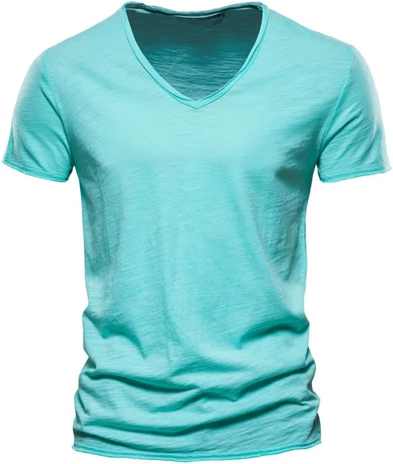 Мужская футболка с V-образным вырезом из льна и хлопка, Light Green