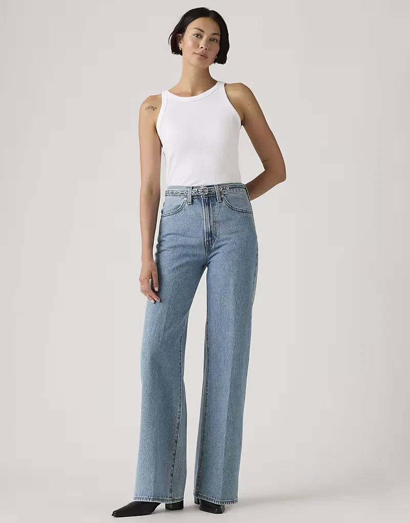 Джинсы Levi's Ribcage с широкими штанинами и поясом, синие — фото 3