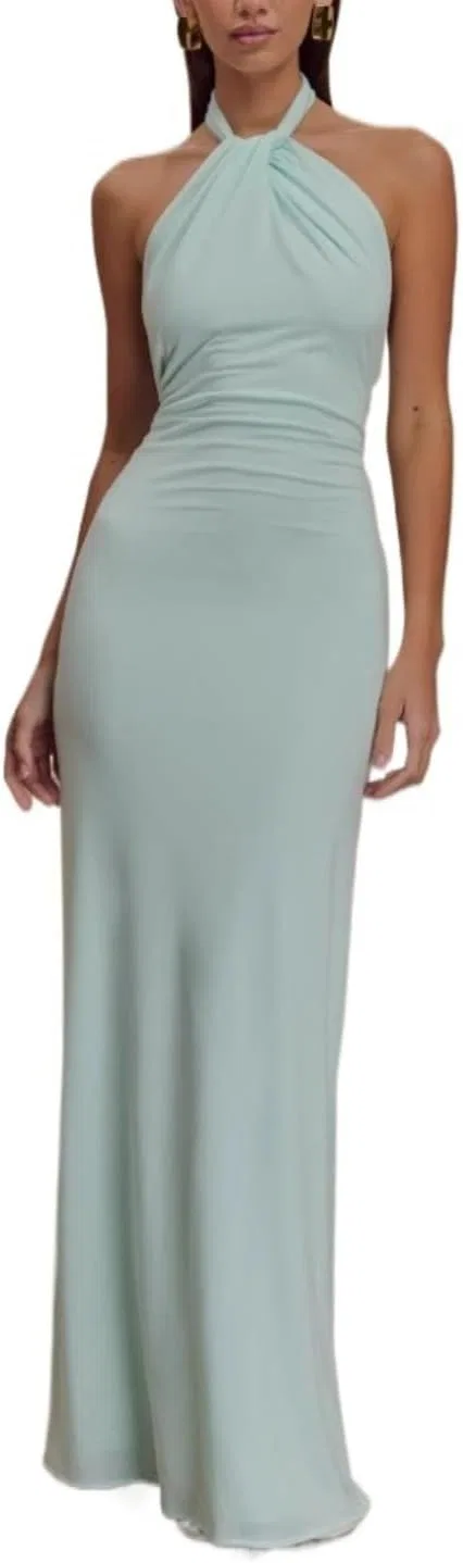 Женское вечернее платье с запа́хом на шее и плиссированной талией, Light Blue