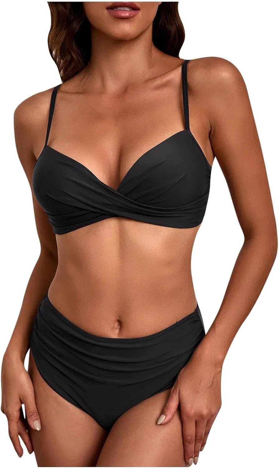 Женский бикини-сет с высокой талией Push Up Twist Front, Black