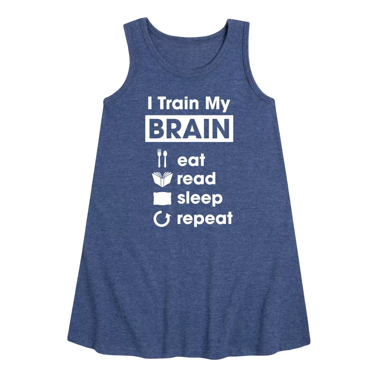 Детское платье-трапеция без рукавов I Train My Brain Instant Message, Heather Navy