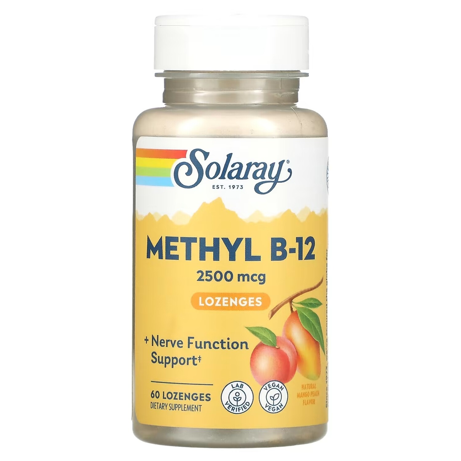 

Solaray высокоэффективный метил B12 натуральные манго и персик 2500 мкг, 60 леденцов