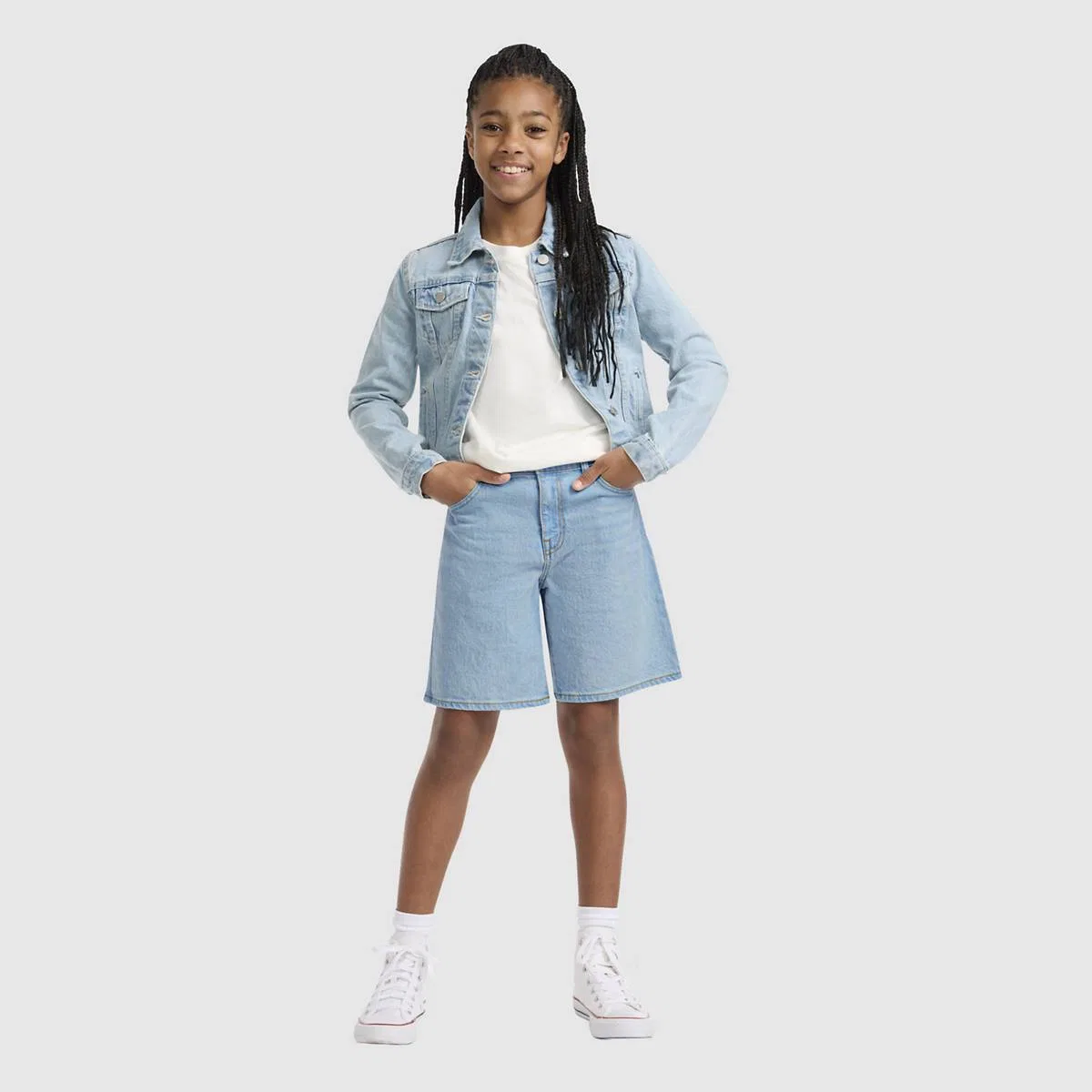 мешковатые джинсовые шорты 94 для девочек 7-16 лет Levi's, Heat Wave - Light Wash