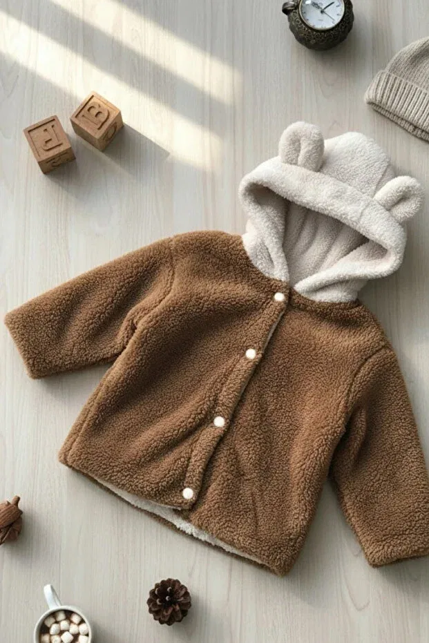 Детское пальто для девочек с капюшоном Babyilay, Brown — фото 3