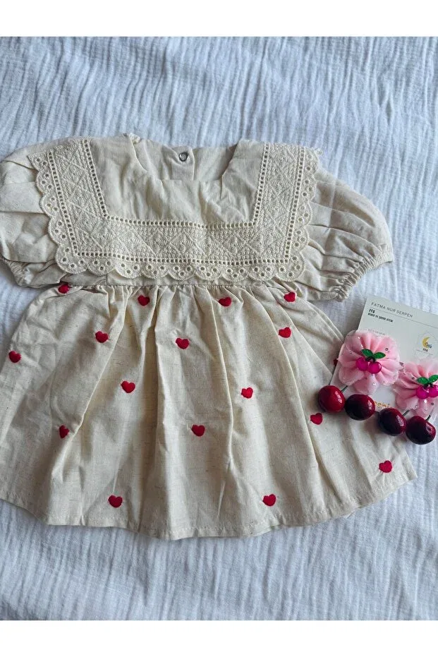 Детское платье для девочек хлопковое Red heart dress Bobby Baby, Beige — фото 2