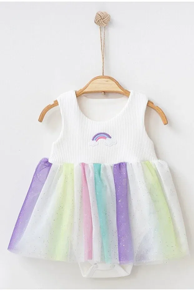 Детское платье для девочек хлопковое Rainbow tulle summer baby girl dress Bebekyol, White — фото 2