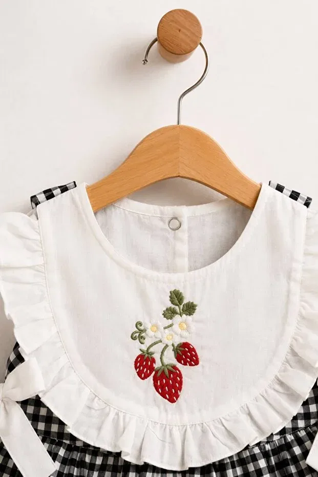 Детское платье для девочек с принтом Strawberry Embroidered Gingham Lumino Kids, White — фото 4