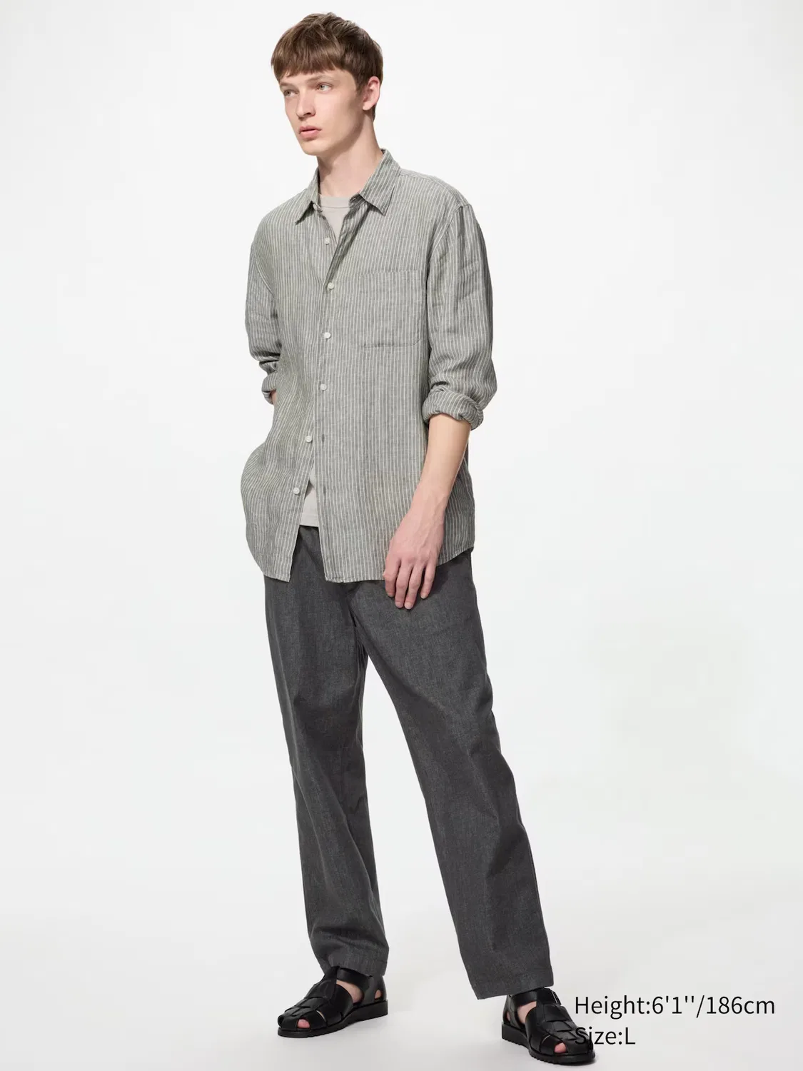 Брюки Uniqlo, эластичные, хлопковый деним свободного кроя, темно-серый