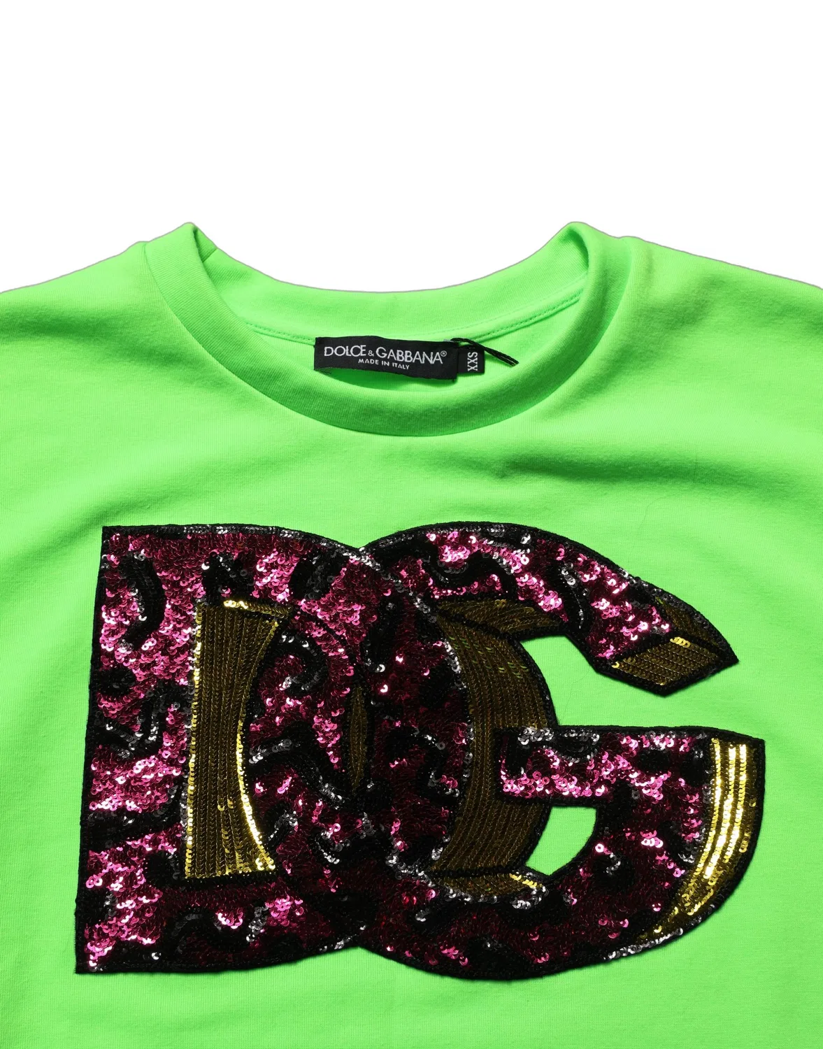 Женский топ без рукавов с пайетками Neon Green DG Sequined Sleeveless Jersey Top Dolce & Gabbana, Green — фото 3