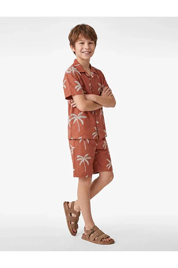 Детские шорты для мальчиков хлопковые Palm tree embroidery detailed cotton shorts with elastic waistband Koton, Brown