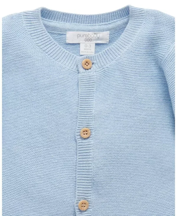 Детский вязаный кардиган для мальчиков с текстурой Purebaby, Blue Melange — фото 2