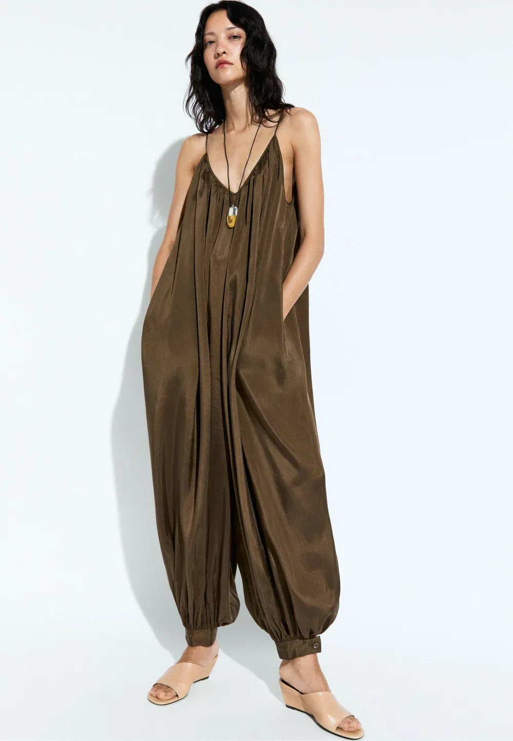 Струящийся комбинезон саруэль - комбинезон Massimo Dutti, Dark Brown