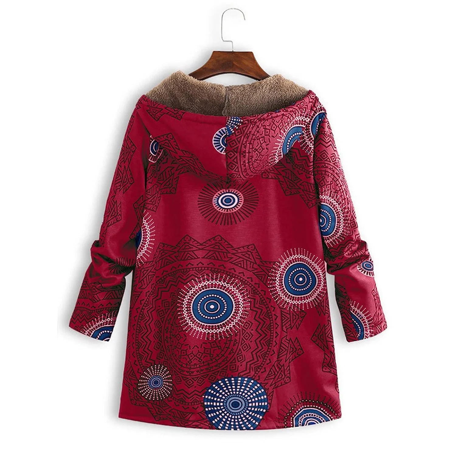 Женская утепленная куртка с капюшоном и флисовой подкладкой, модель Plush Jacket Long Hooded, Red — фото 4