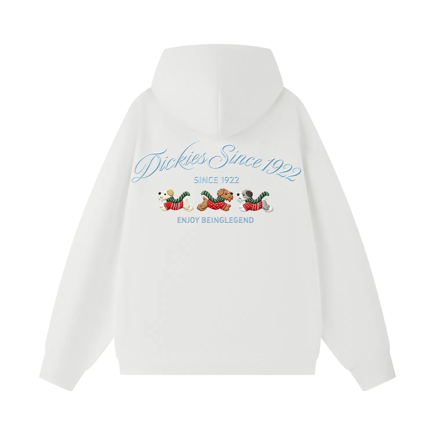Детский худи с капюшоном, прямой крой, Dickies, White with Light Blue Embroidery
