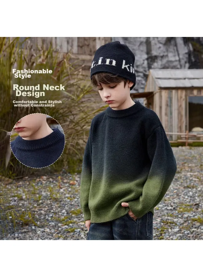 Пуловер с градиентом для мальчиков, модель 24.soft/warm, Ask Junior, темно-зеленый — фото 2