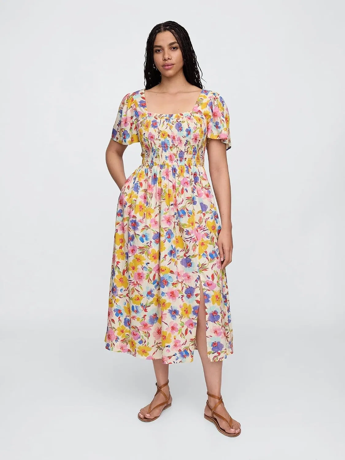 Женское платье миди с завышенной талией GAP, Sp Multi Floral — фото 4
