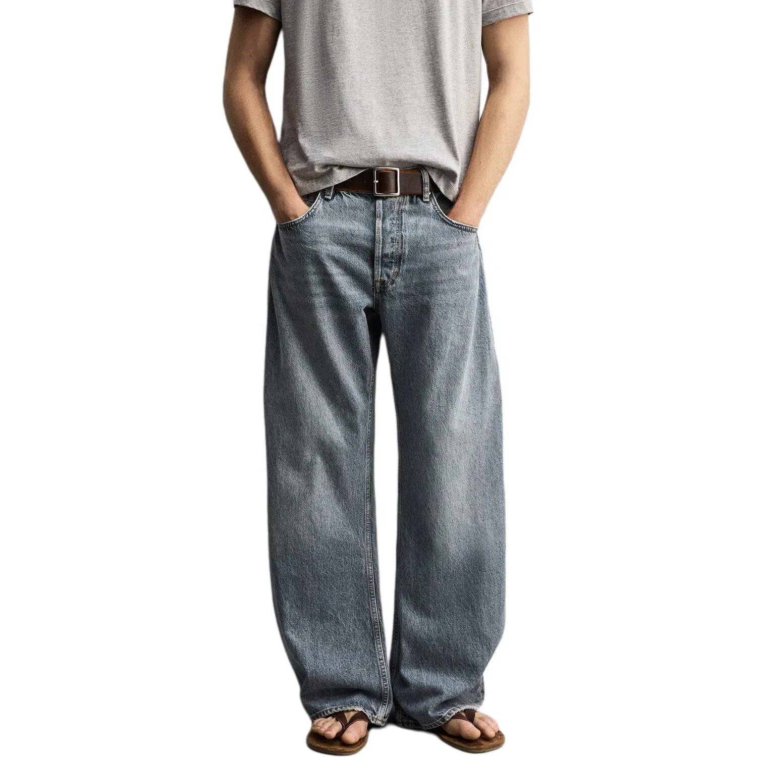 Мужские джинсы с широкой штаниной Washed Blue, ZARA, Washed Blue — фото 3