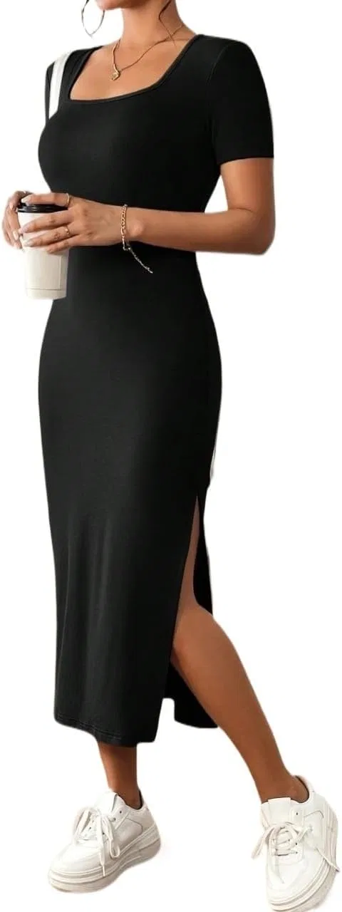 Женское миди-платье с разрезом Casual, Black