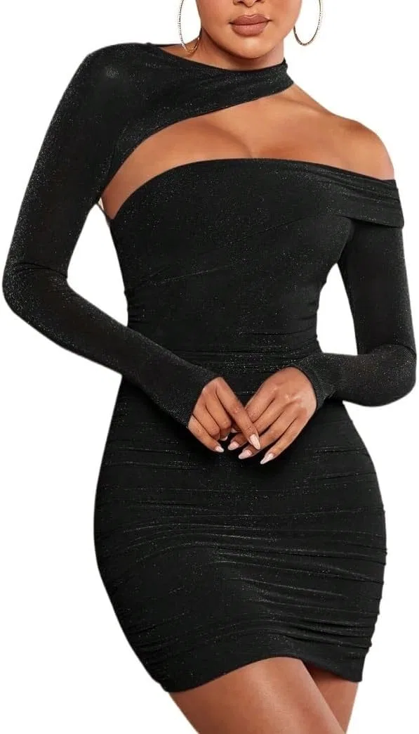 Женское мини-платье с асимметричным вырезом Bodycon, Black