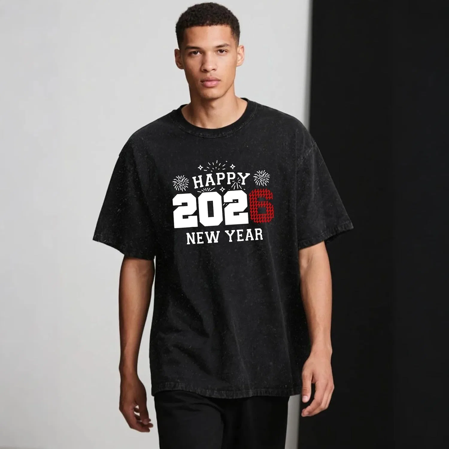Мужская футболка с принтом Happy New Year 2026 Shirt-004, Wash Black — фото 4
