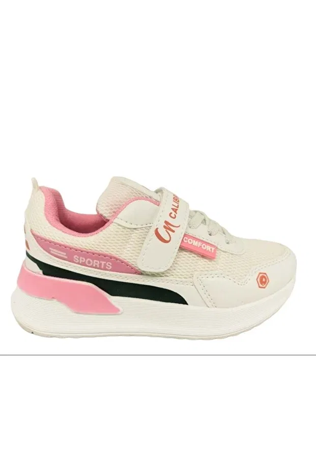 Детские кроссовки для девочек с текстильным верхом Pabuç Ailesi, White Pink