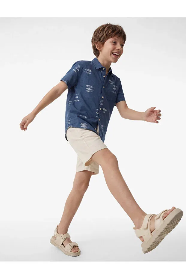 Детские шорты для мальчиков хлопковые Linen and cotton blend basic shorts with tie waist Koton, Beige
