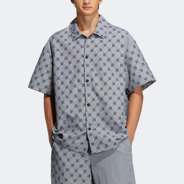 Рубашка Men's adidas neo Pattern Full Print Athleisure Casual Sports Short Sleeve Shirt Gray, мультиколор — фото 2